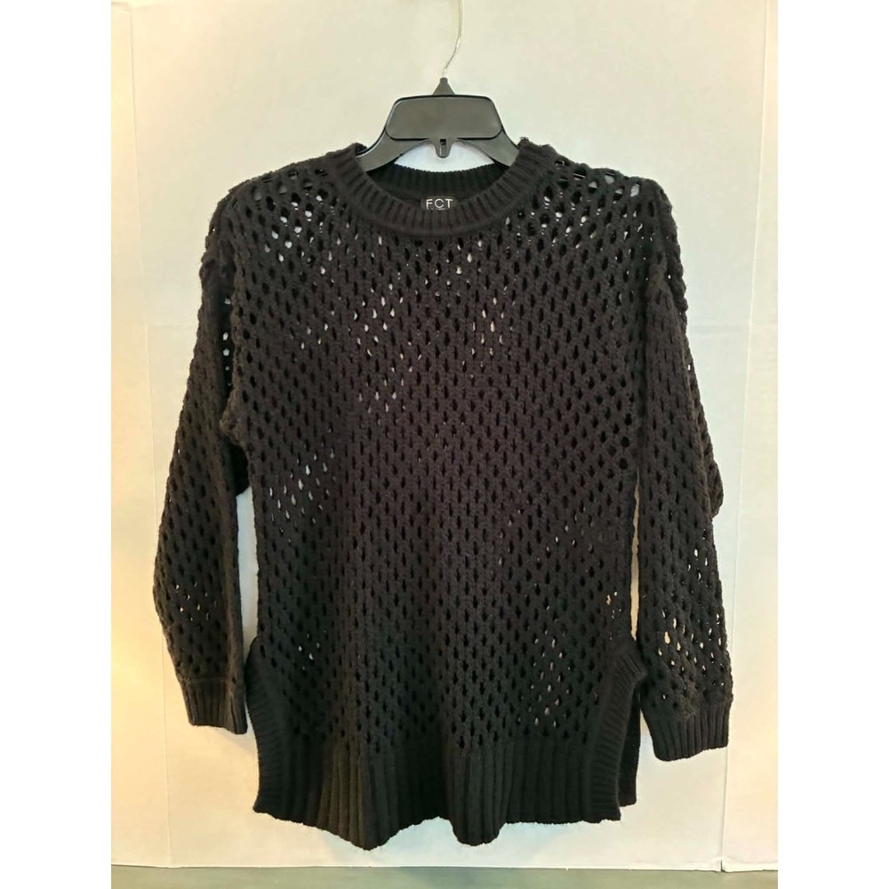 FCT With Love Womens Medium Black Open Knit Sweater Crochet Boho Lightweight